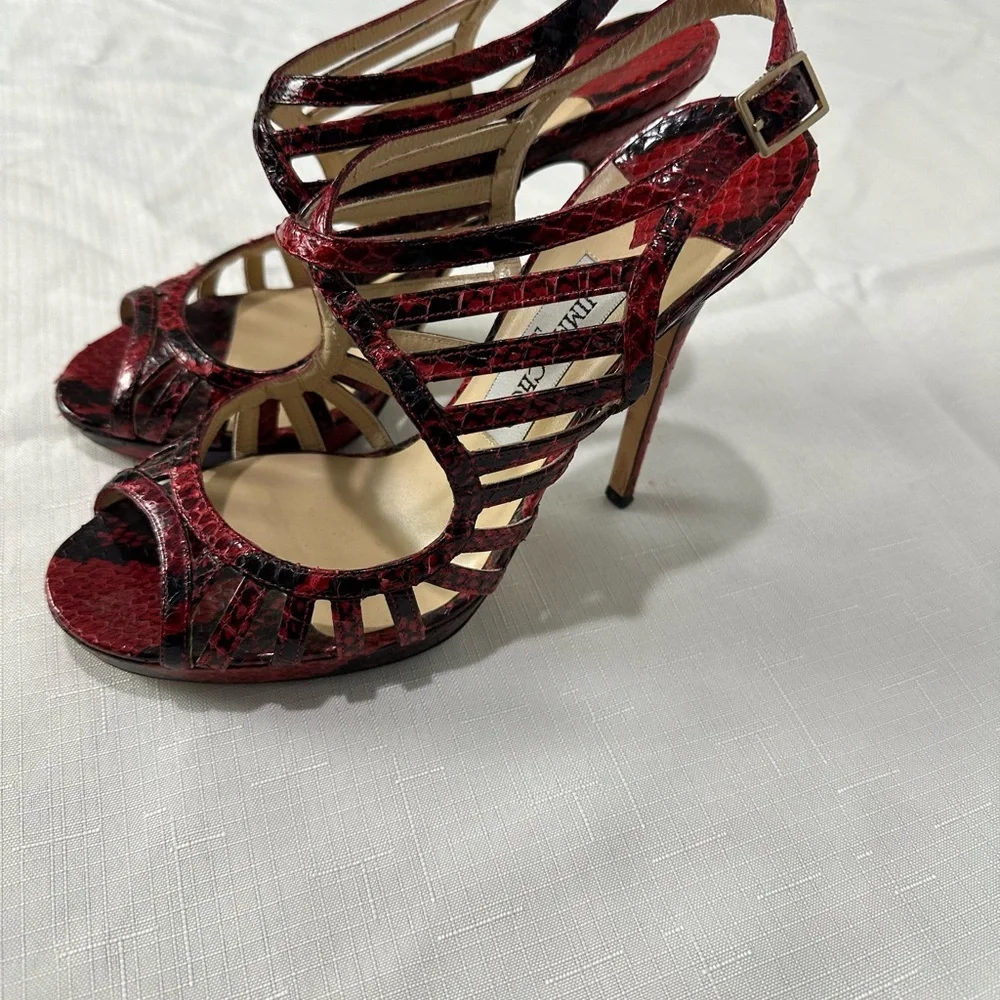 Jimmy Choo Red & Black Snakeskin Heels 39.5
